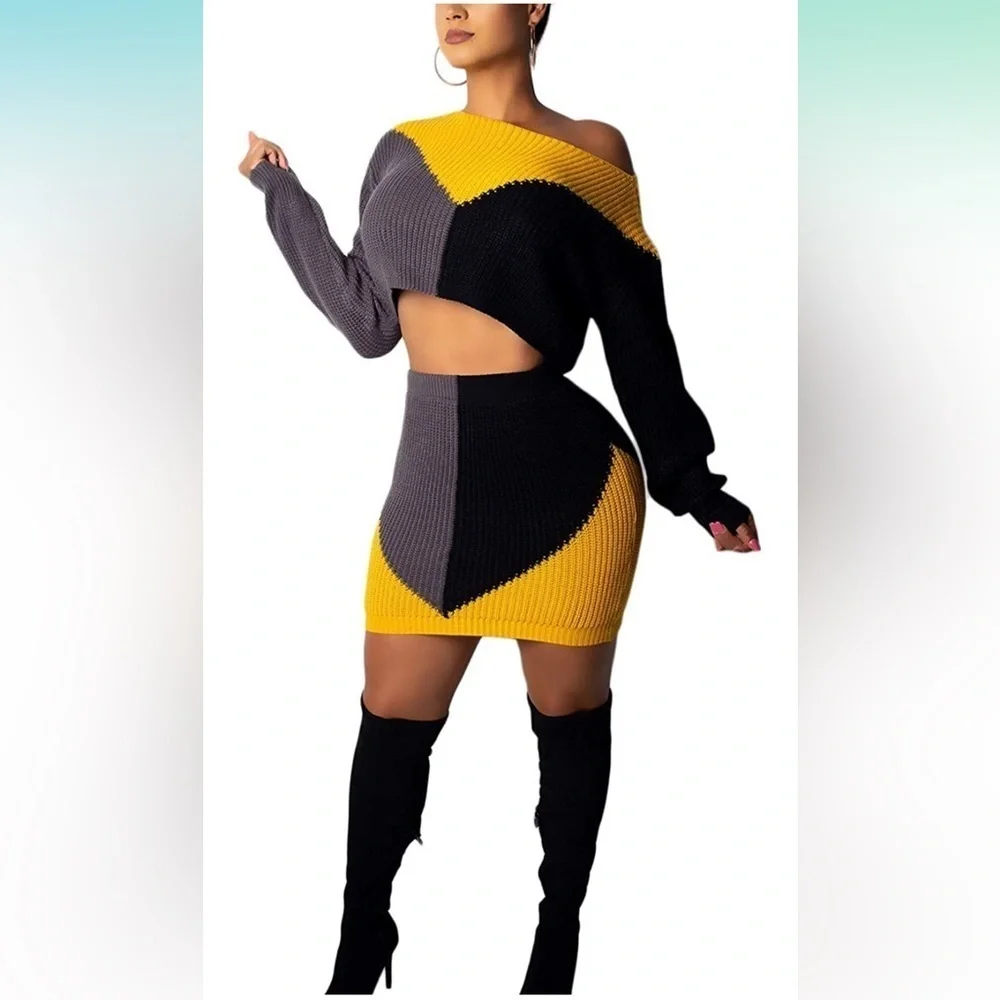 Cosygal Women’s Casual Colorblock Knit Two-Piece Set Size S
